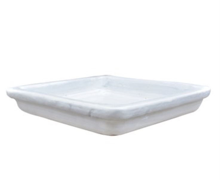 Glazed White Square Plant Saucer 14.2"