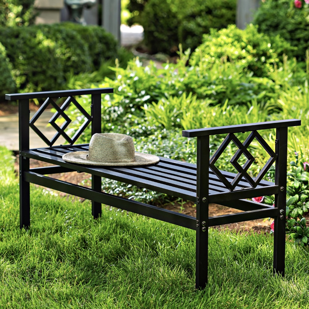 Garden Metal Interlocked Diamond Bench