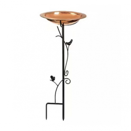 Copper Birdbath with Birds 