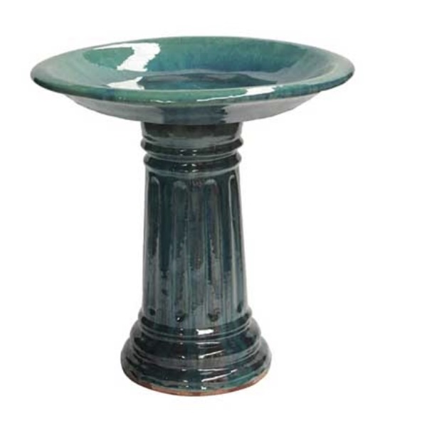 Green Fluted Birdbath