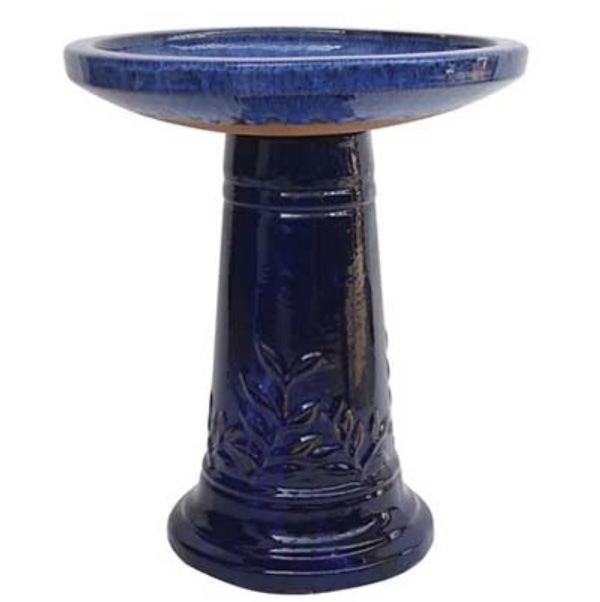 Blue Small Leaf Birdbath