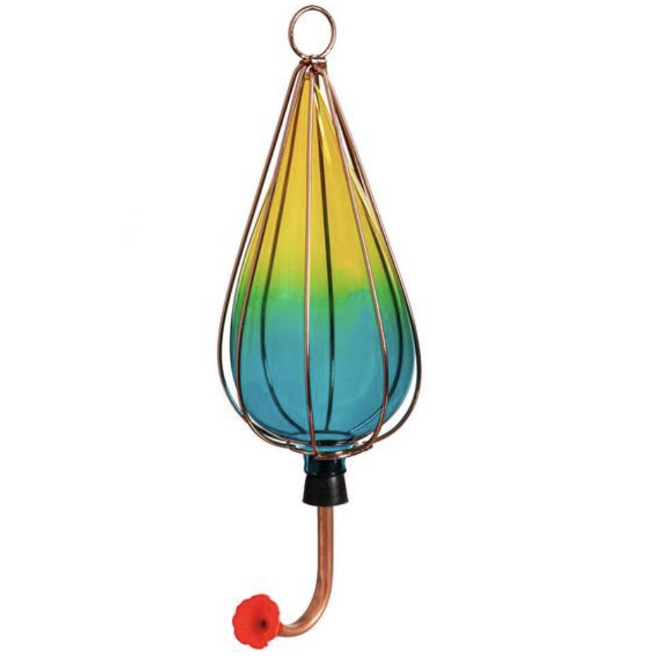Green Ombre Iridescent Glass Hummingbird Feeder 