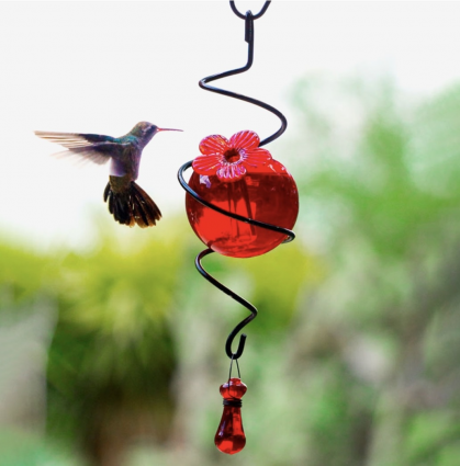 Red Droplet Spiral Hanging Hummingbird Feeder