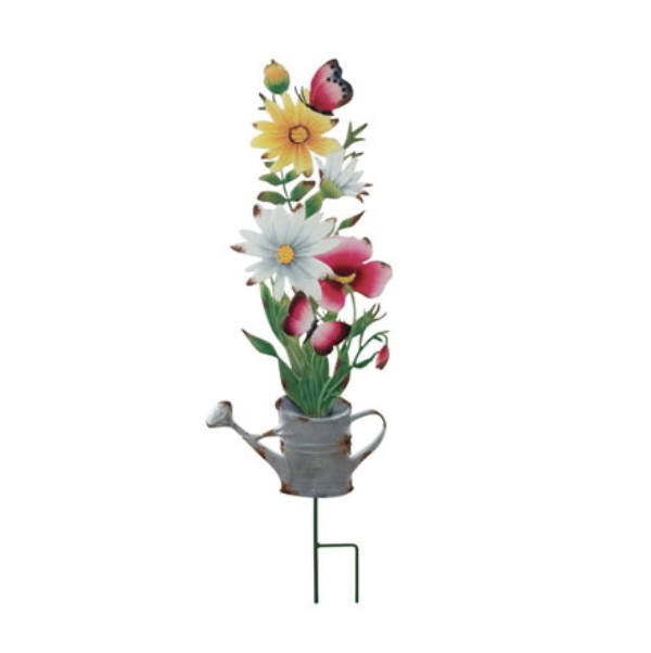 Flowers with Watering Can Stake 31"H