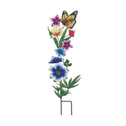 Flowers with Butterfly on a Stake 26"H