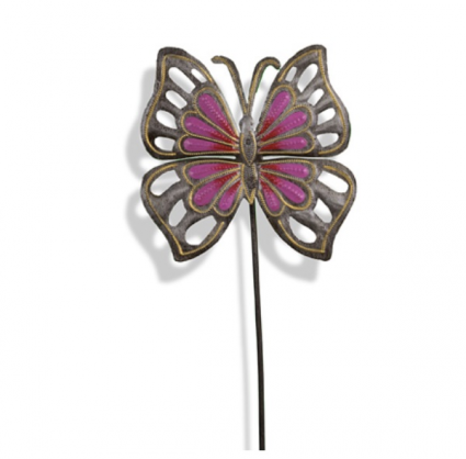 Magenta Painted Butterfly Stake 20"H