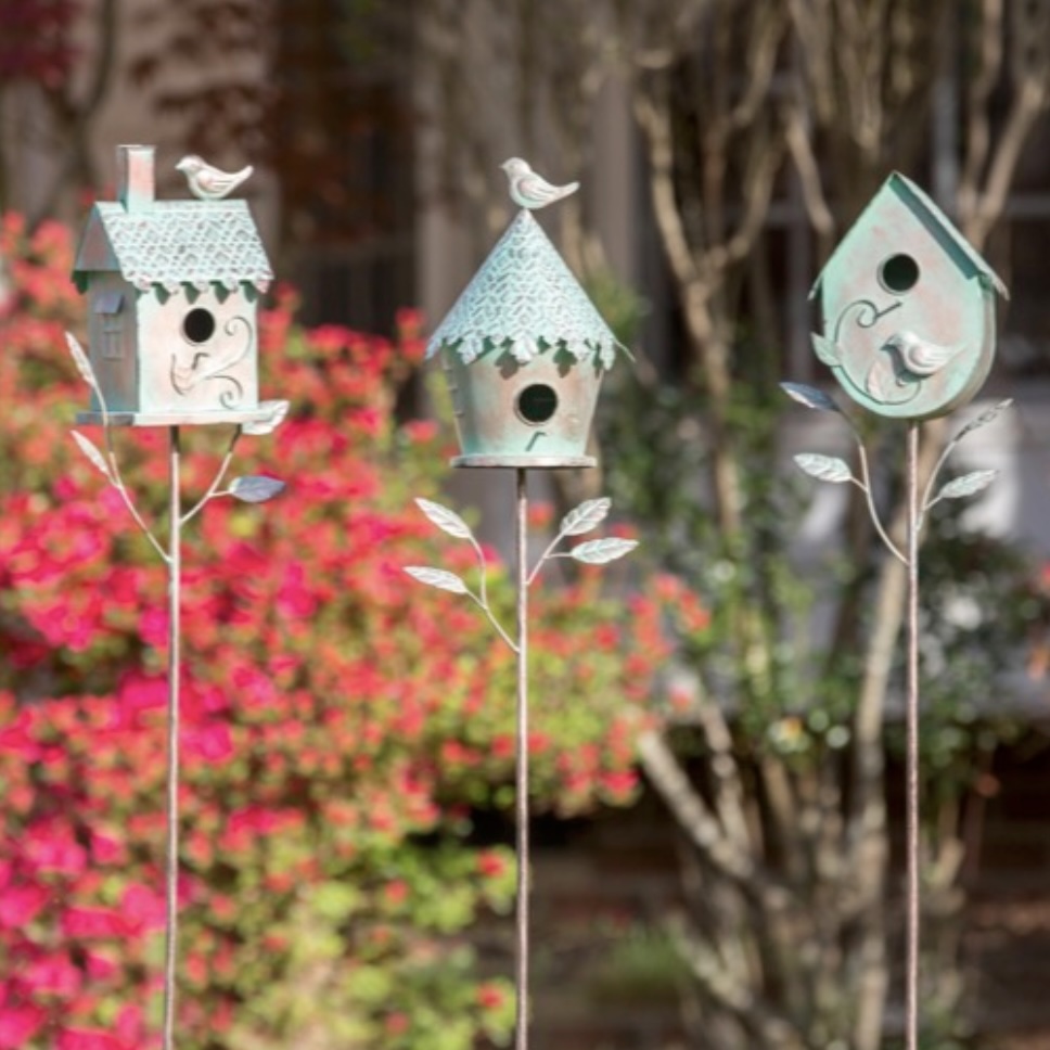 Birdhouse Green Patina Finished Garden Stakes