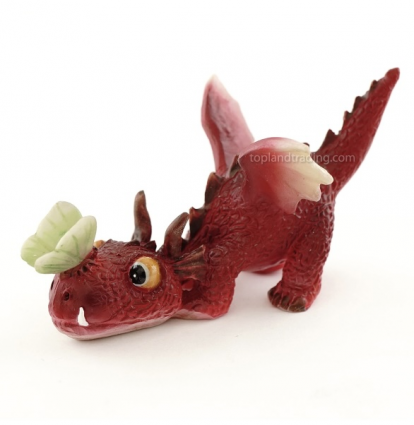 Mini Red Dragon Playing with a Butterfly