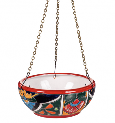 Red Rim Shallow Hanging Talavera Bowl  7"