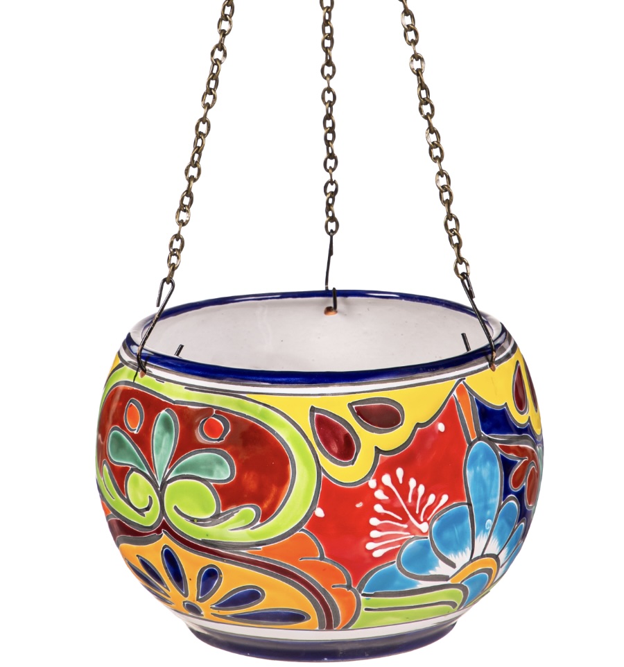 Blue Rim Hanging Talavera Bowl Planters 9.5"