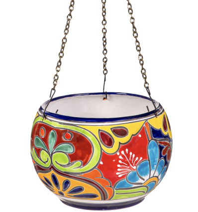 Blue Rim Hanging Talavera Bowl Planters 9.5"