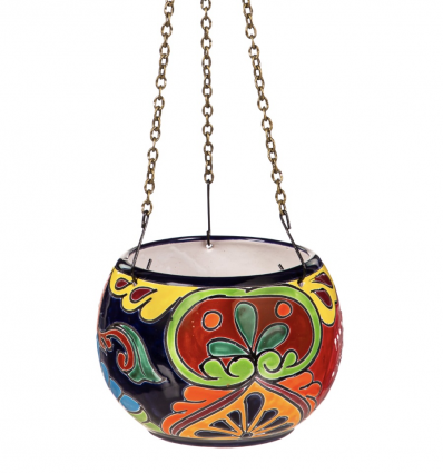 Blue Rim Hanging Talavera Planter Bowl  9"