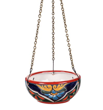 Red Rim Shallow Hanging Talavera Bowl  8"