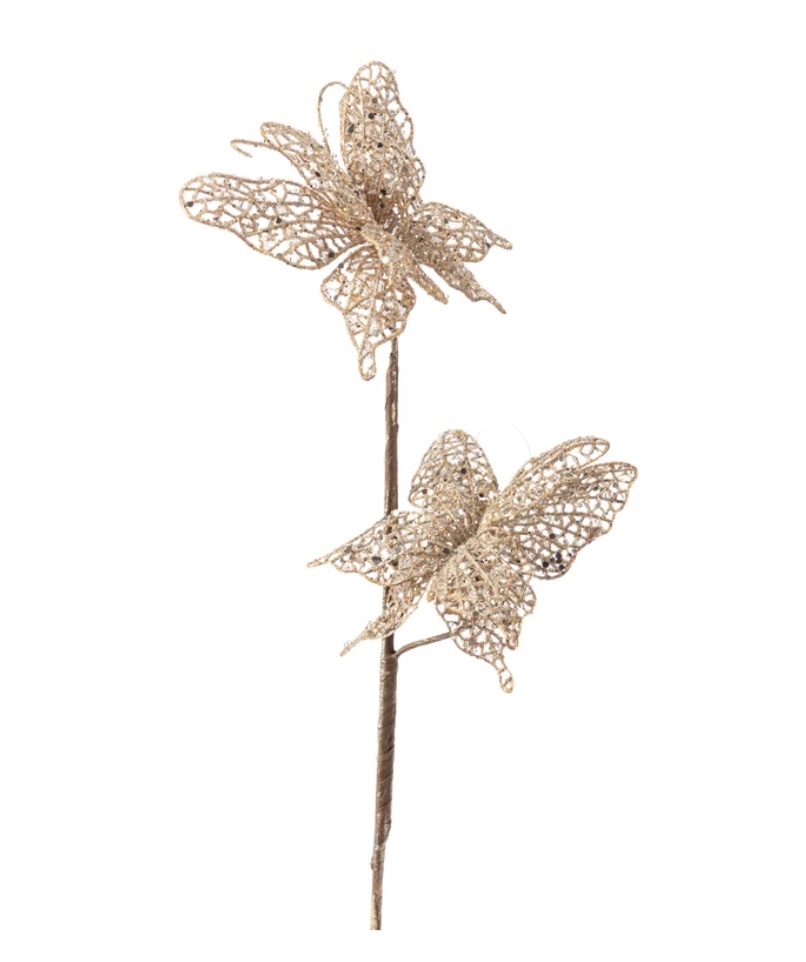 Gold Glitter Butterfly Spray 19"H