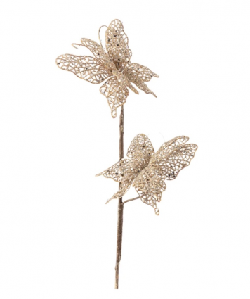 Gold Glitter Butterfly Spray 19"H