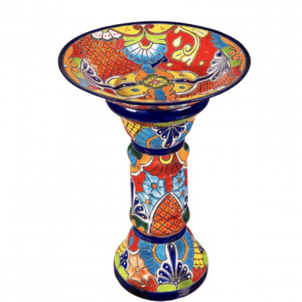Blue Talavera Birdbath