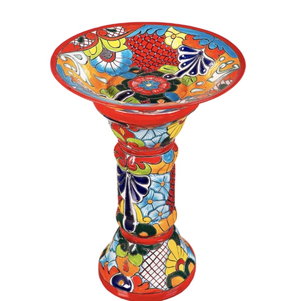 Red Talavera Birdbath 
