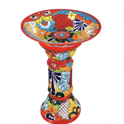 Red Talavera Birdbath 