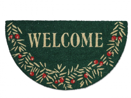 Welcome Sprig Shaped PVC Coir Doormat