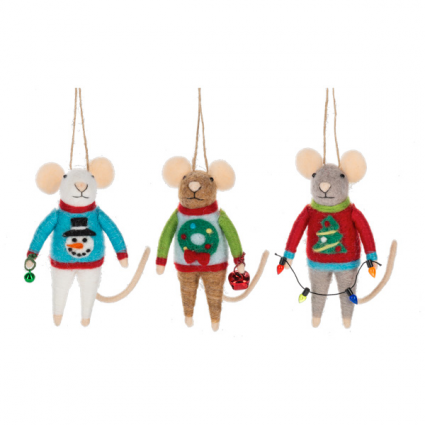 ORNAMENT, 5" MOUSE/SWEATER AST