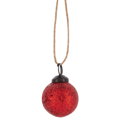 Red Glitter Ball Ornament 2"