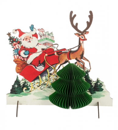 SLEIGH,W/SANTA VINTAGE HONEYCOMB