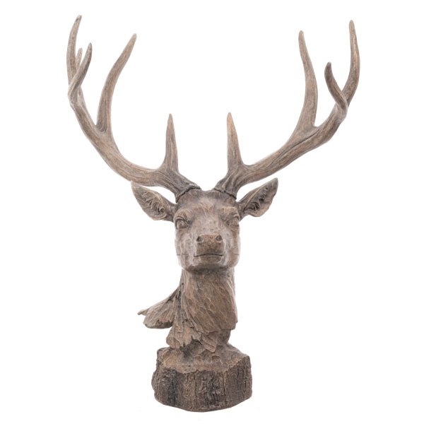 Carved Deer Bust Figurine 19.5"