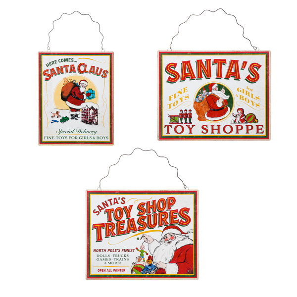 WALL DECOR, RETRO SANTA SIGN AST