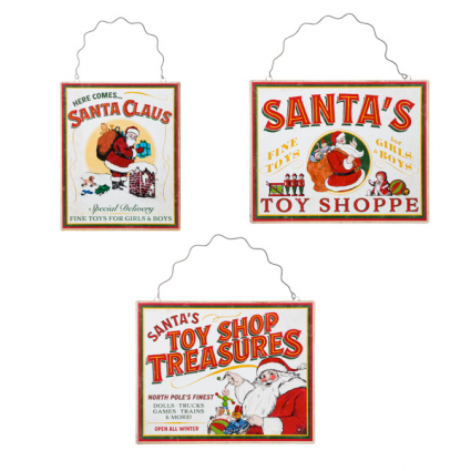 WALL DECOR, RETRO SANTA SIGN AST