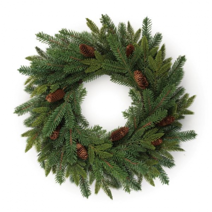 Pine Wreath with Pinecones 24" 