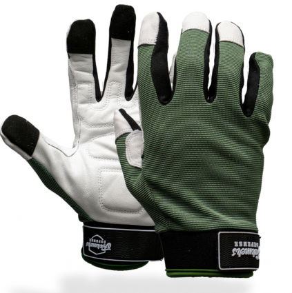 Farmers Defense Rugged Guard Leather Gloves - Forest Green (L)