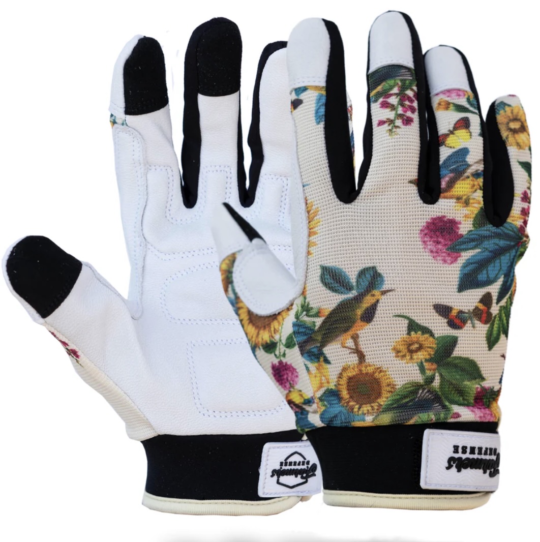 Farmers Defense Rugged Guard Leather Gloves - Garden Flower (L)