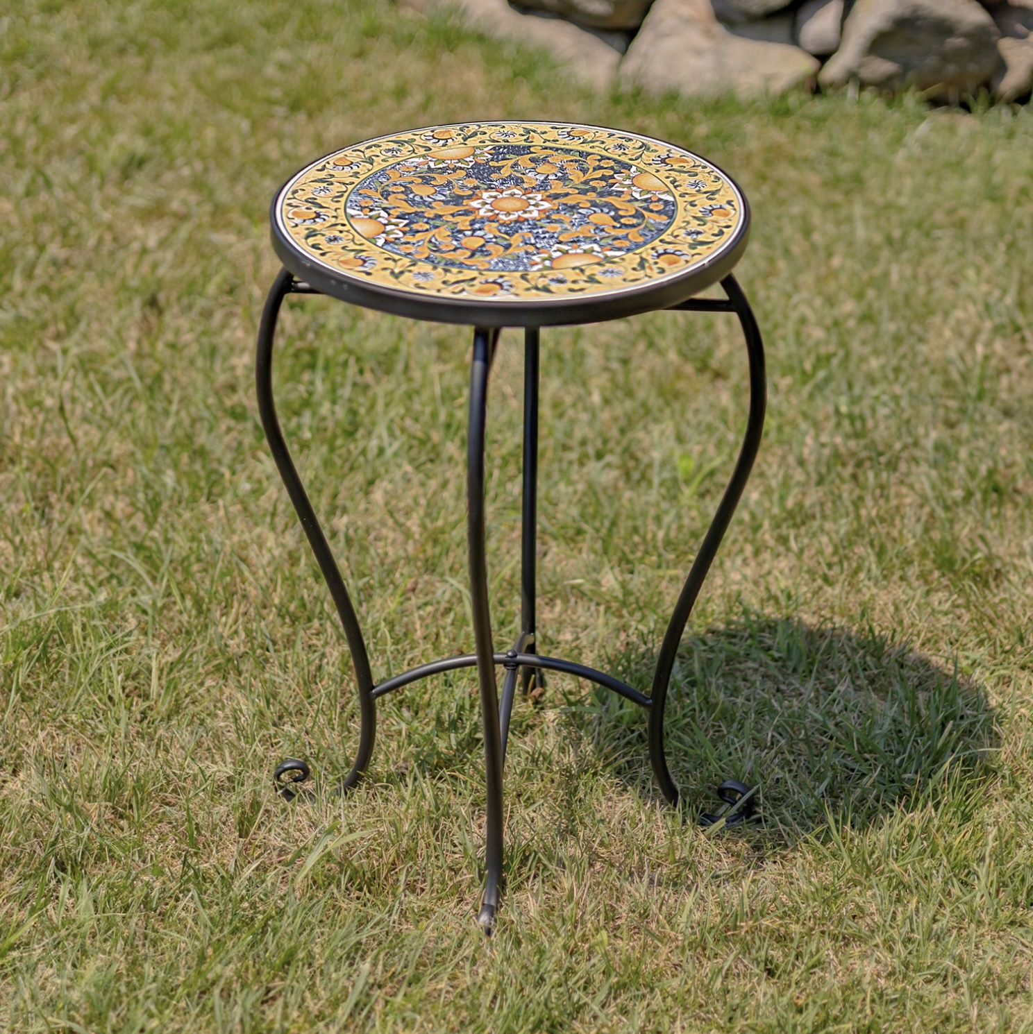 Mosaic Pedestal Plant Stand - Gold, Blue & Orange 22"H