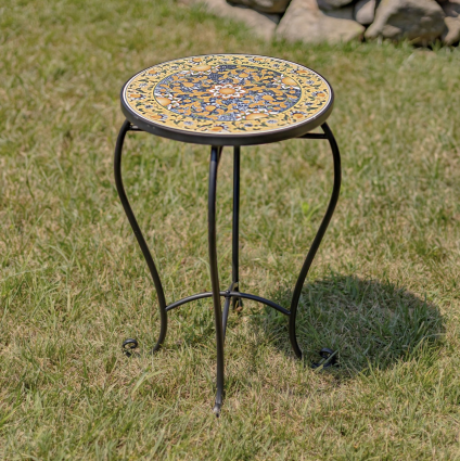 Mosaic Pedestal Plant Stand - Gold, Blue & Orange 22"H