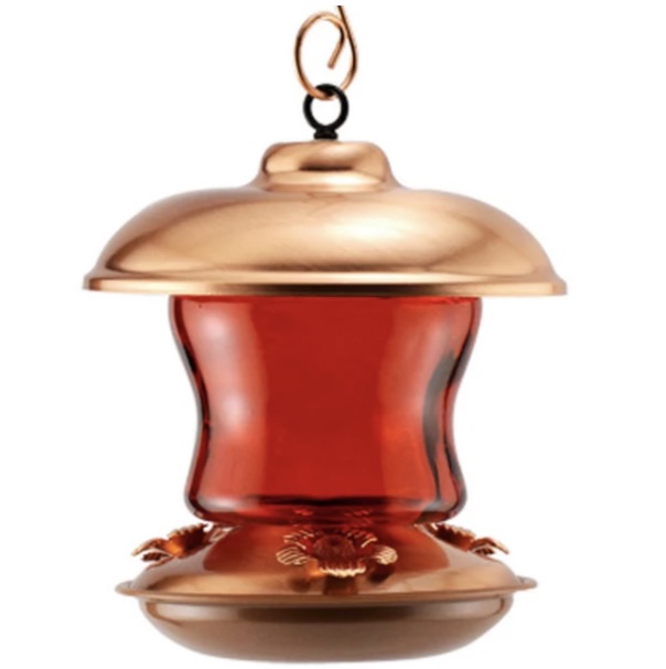 Ruby Glass Copper Glass Hummingbird Feeder