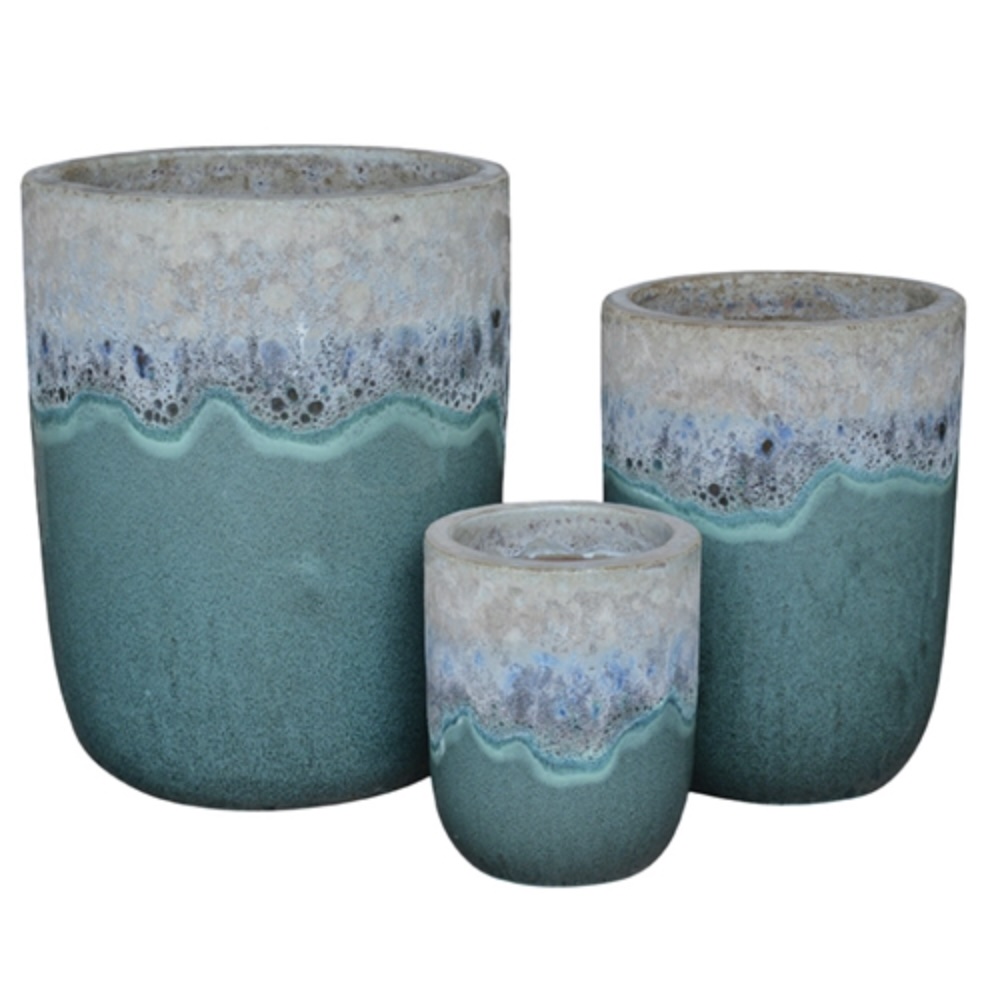 Merce Pots - Relic White Over Moss Green 14.5"W
