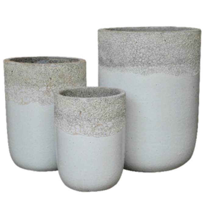 Merce Pots - Volcanic White Over Shiny White 11.5"W