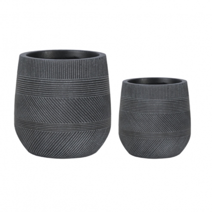 Hannah Varying Stripe Fiberclay Pots w/ Drain Hole - Black Wash 22"W 