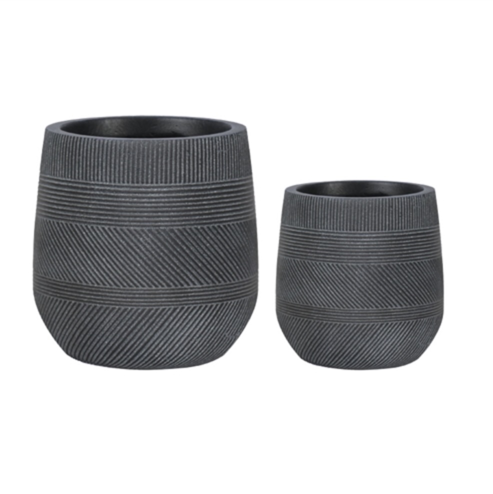 Hannah Varying Stripe Fiberclay Pots w/ Drain Hole - Black Wash  17"W