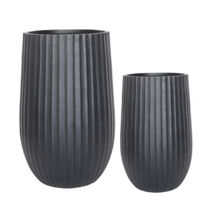 Esme Wide Rib Fiberclay Pots w/ Drain Hole - Antique Black 19"W