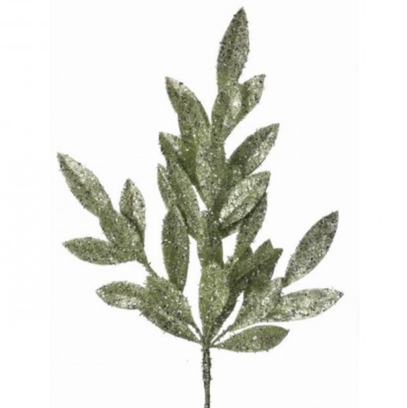 Tudor Glitter Bay Leaf Spray 20.5"