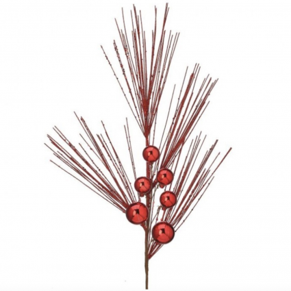 Red Glitter PIne & Ball Spray 26"