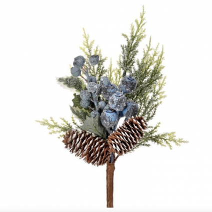 Blue Berry Cedar & Cone Pick 14"