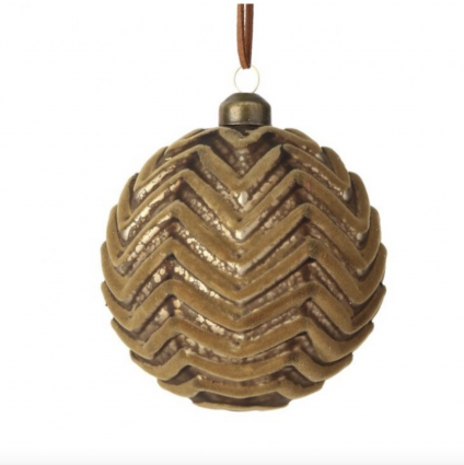 Glass Velvet Chevron Ball Ornament 4"