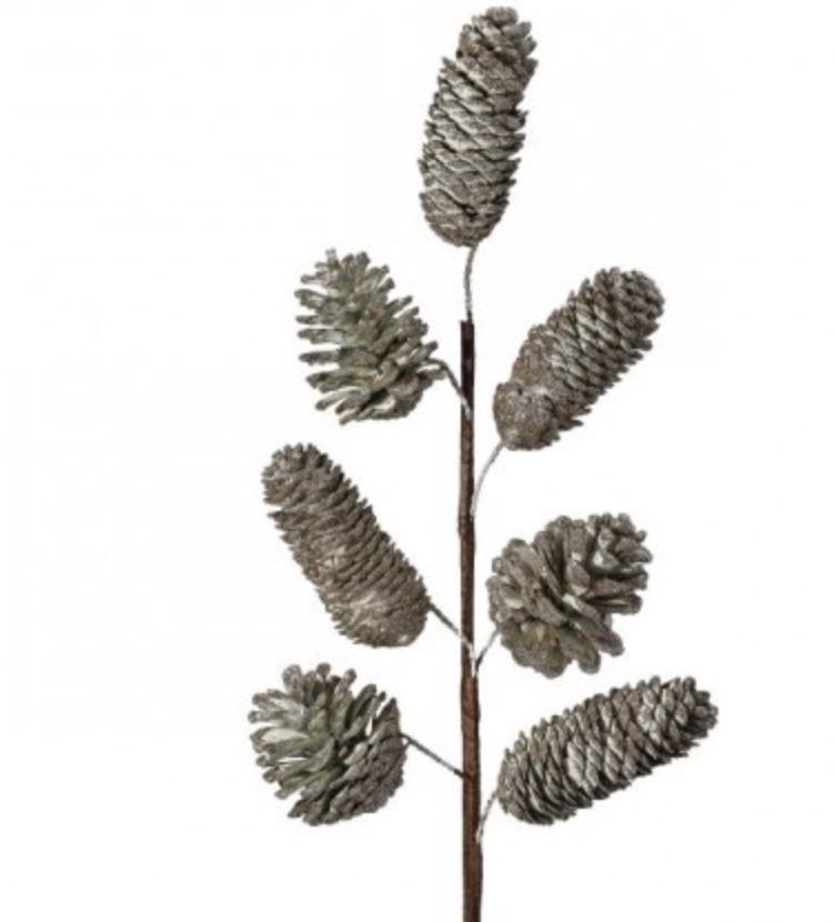 Platinum Glitter PInecone Spray 22"