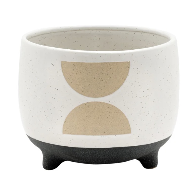 Large White Cache with Beige Hour Glass