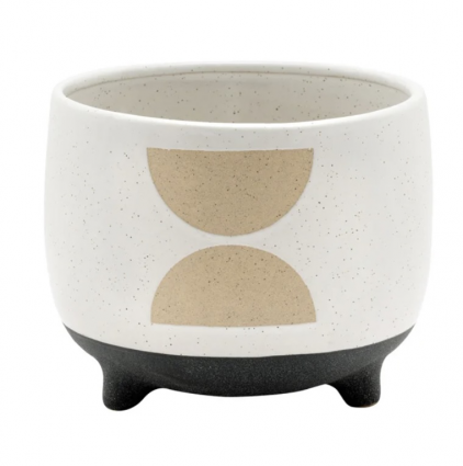 Large White Cache with Beige Hour Glass