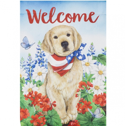 Yellow Lab with Patriotic Bandana Garden Suede Flag