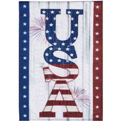 USA Fireworks Garden Burlap Flag
