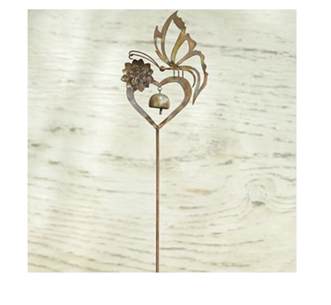 Butterflies on a Heart Garden Stake 35"H